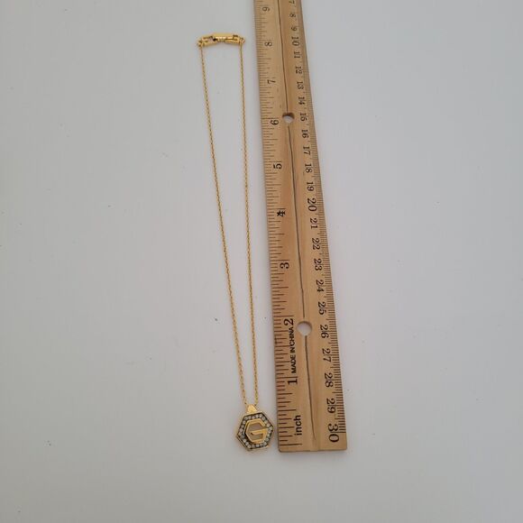 GIVENCHY G Vintage Rhinestones Gold Pendant Necklace Chain Clip On Earrings Set - Picture 11 of 11